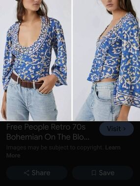 Free People Blue Floral Boho Scoop-Neck Blouse